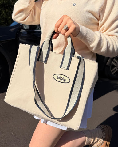 perfect gift for the bride- a canvas tote bag that is customizable