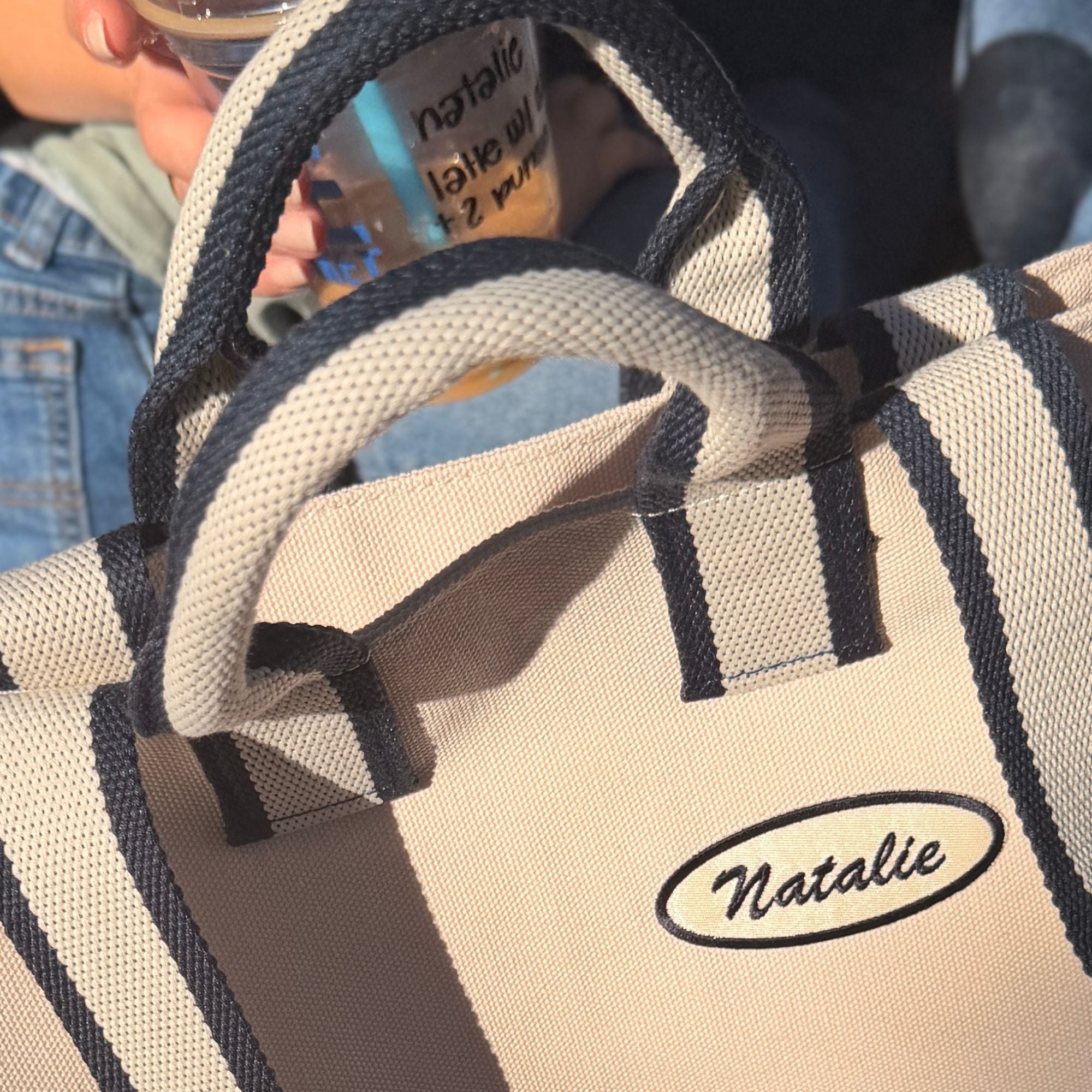 canvas tote bag with custom name patch for the busy girl running errands