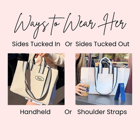 everyday chic cotton canvas tote bag that can be worn several ways with optional name patch 