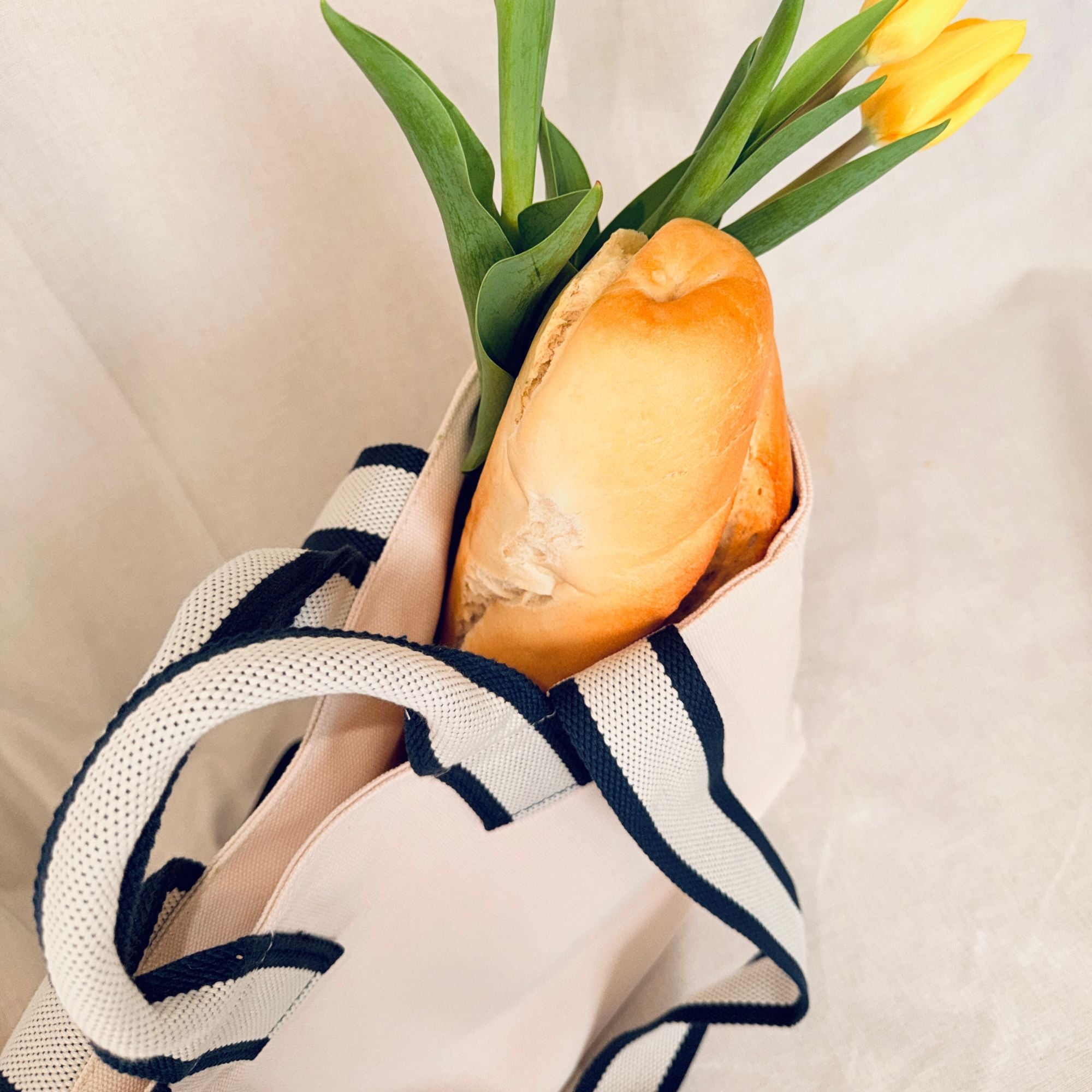 navy handles cotton canvas tote bag for errands and farmers market bag