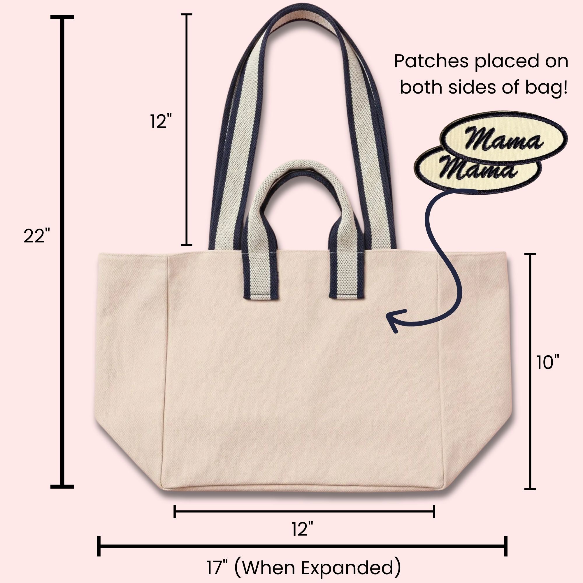 Personalized mom tote bag – cotton canvas with vintage name patch