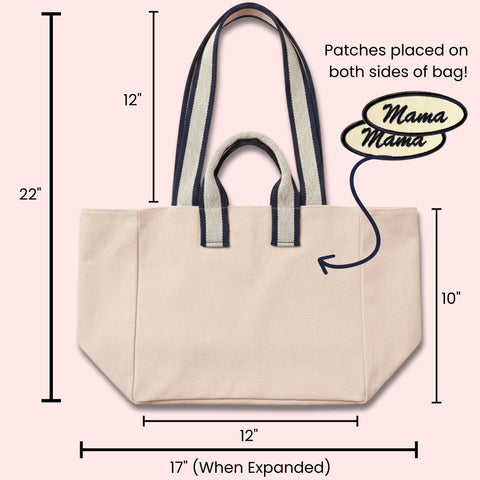 Personalized mom tote bag – cotton canvas with vintage name patch